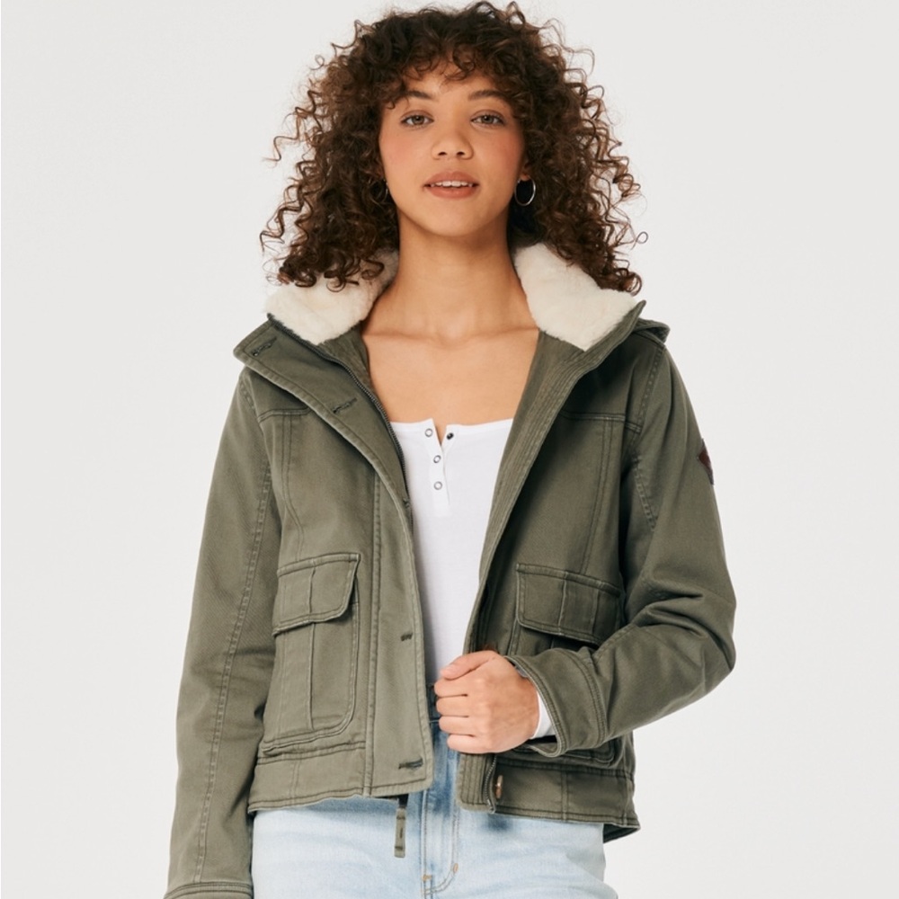Hollister Green Faux Fur-Lined Utility Jacket